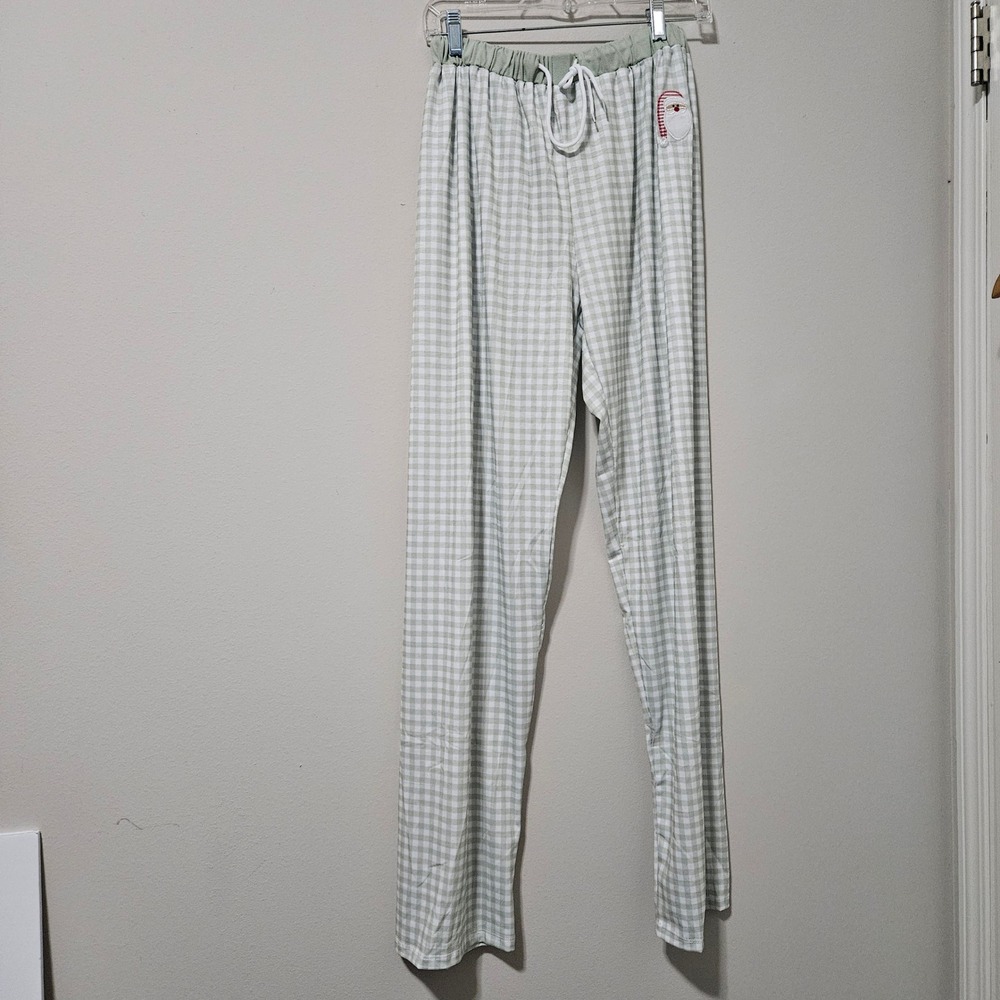 Moo-Cow Childrens Mens Large Gingham Santa Pajama Pants Green White Christmas